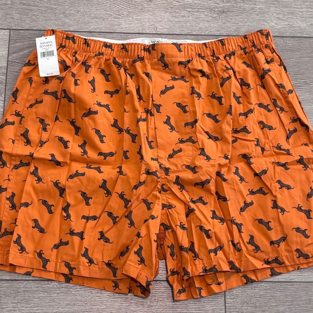 Banana Republic Boxers Mens XL Orange Dachshund Dog Print Cotton Underwear NEW
